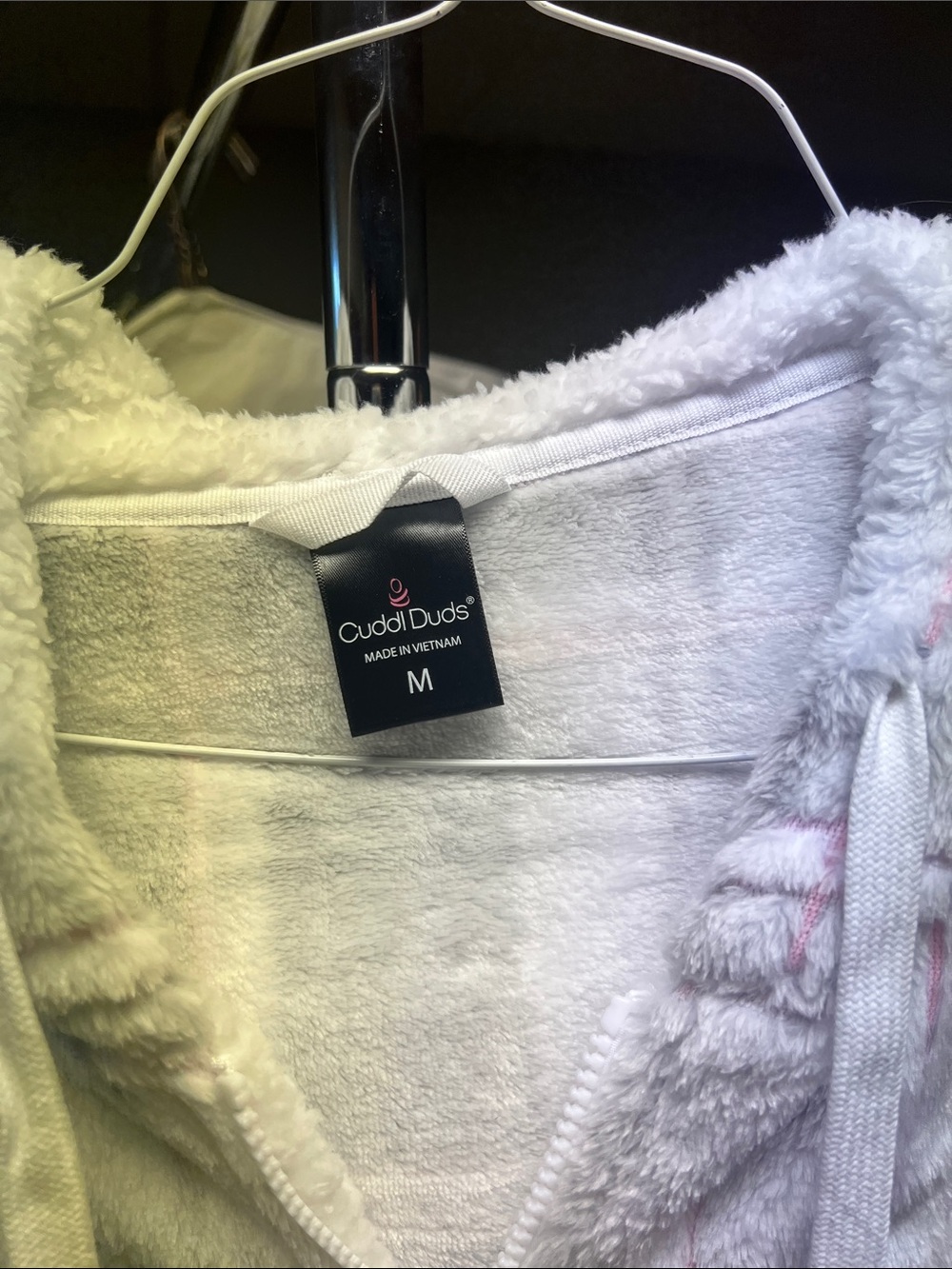 Cuddl Duds White Plush Hooded Zip-Up with Pink Accents - Picture 2 of 4